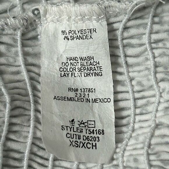 Gaze Peplum Crop Top XS White Gray Animal Print Smocked One Shoulder Ruffle Hem - Picture 9 of 9